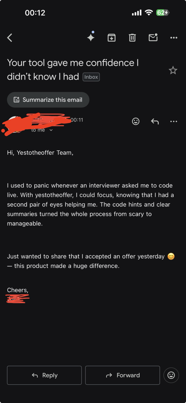 Screenshot for anonymous user's testimonial