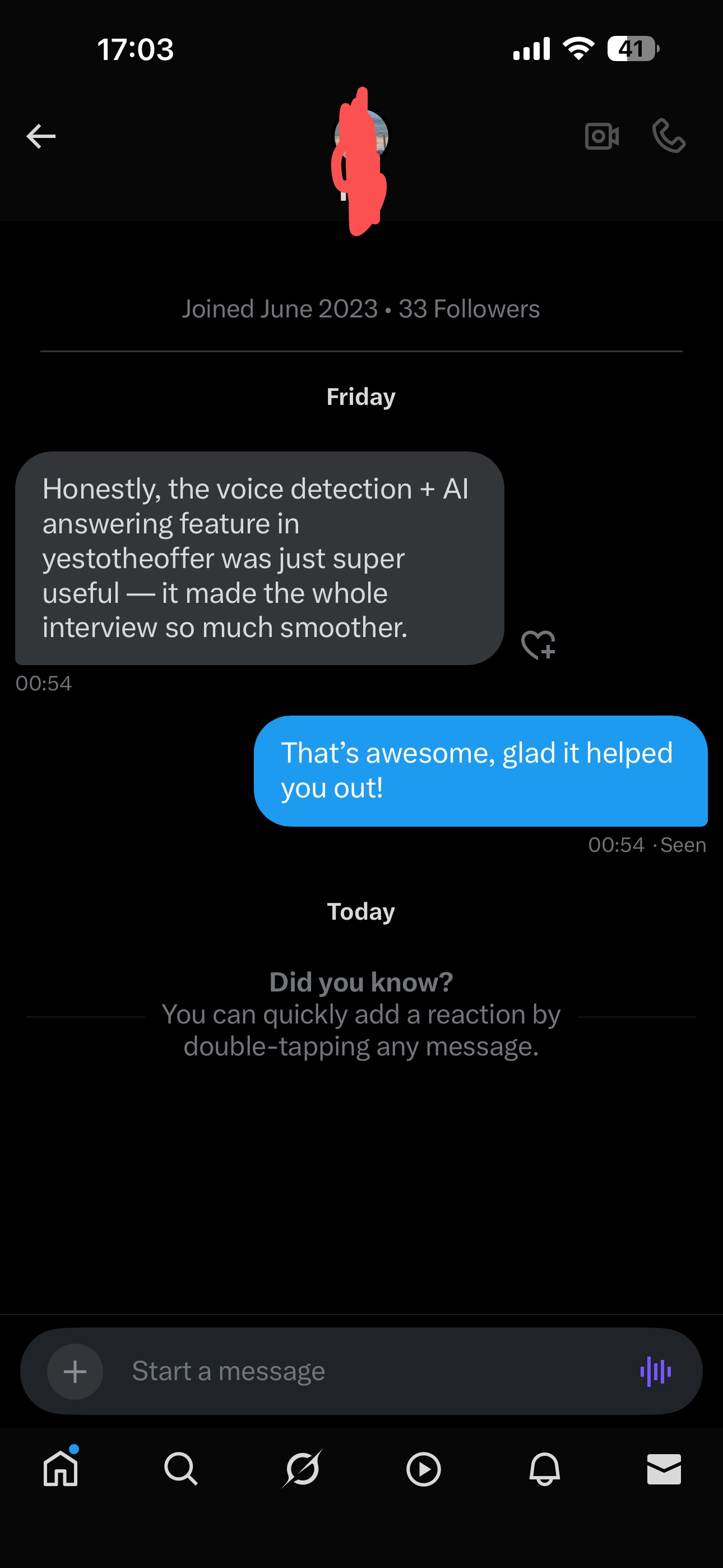 Screenshot for anonymous user's testimonial