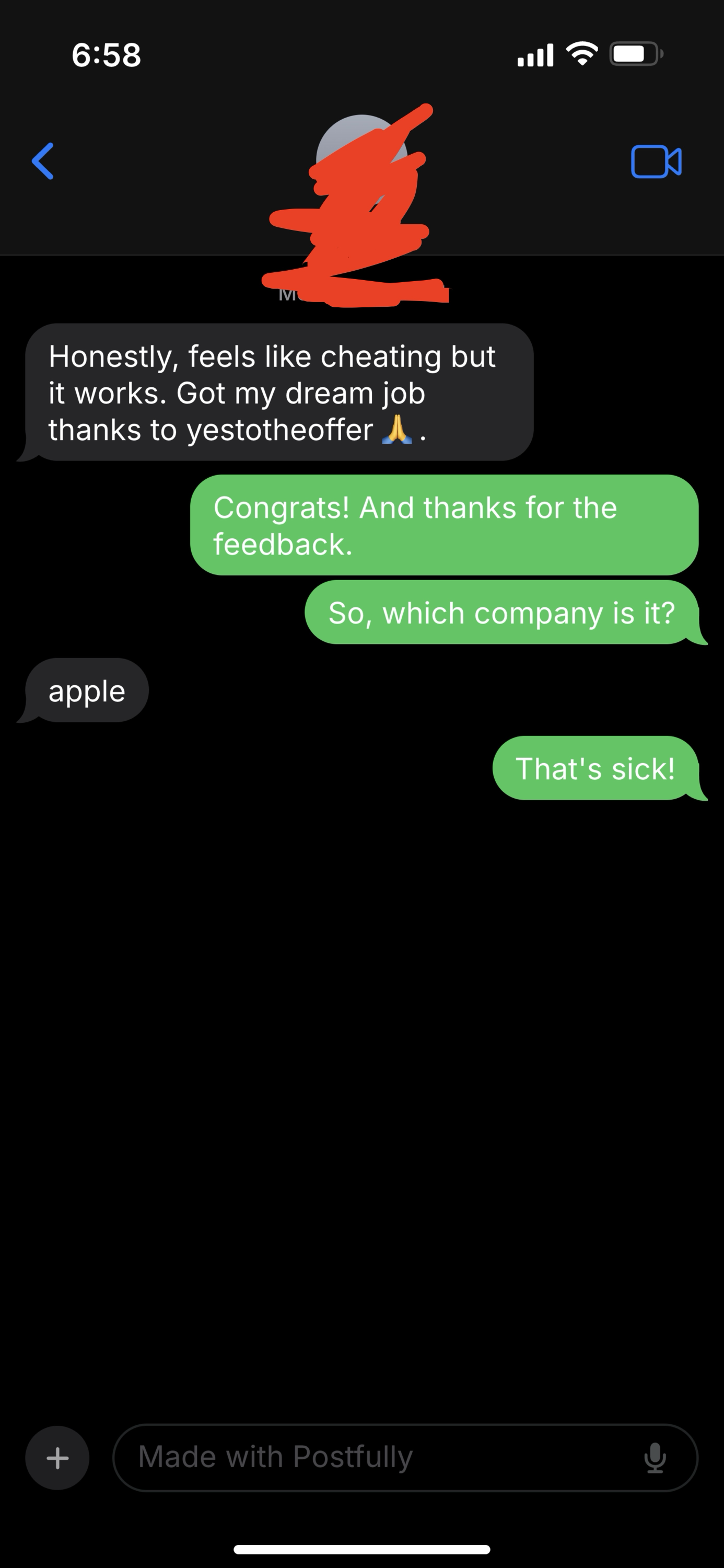 Screenshot for anonymous user's testimonial