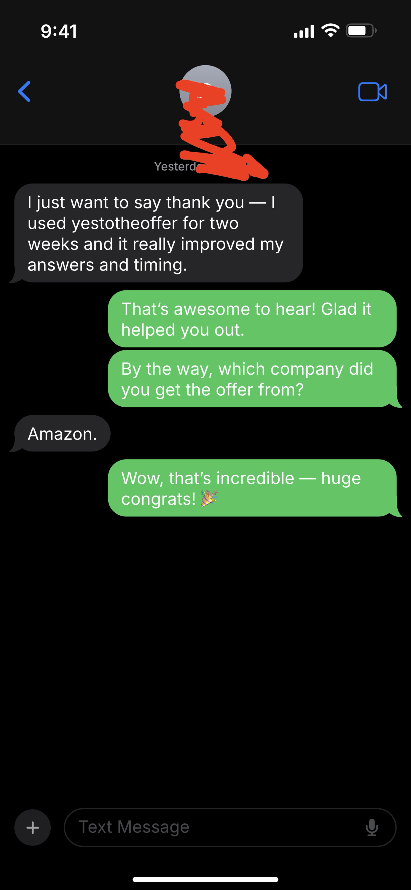 Screenshot for anonymous user's testimonial